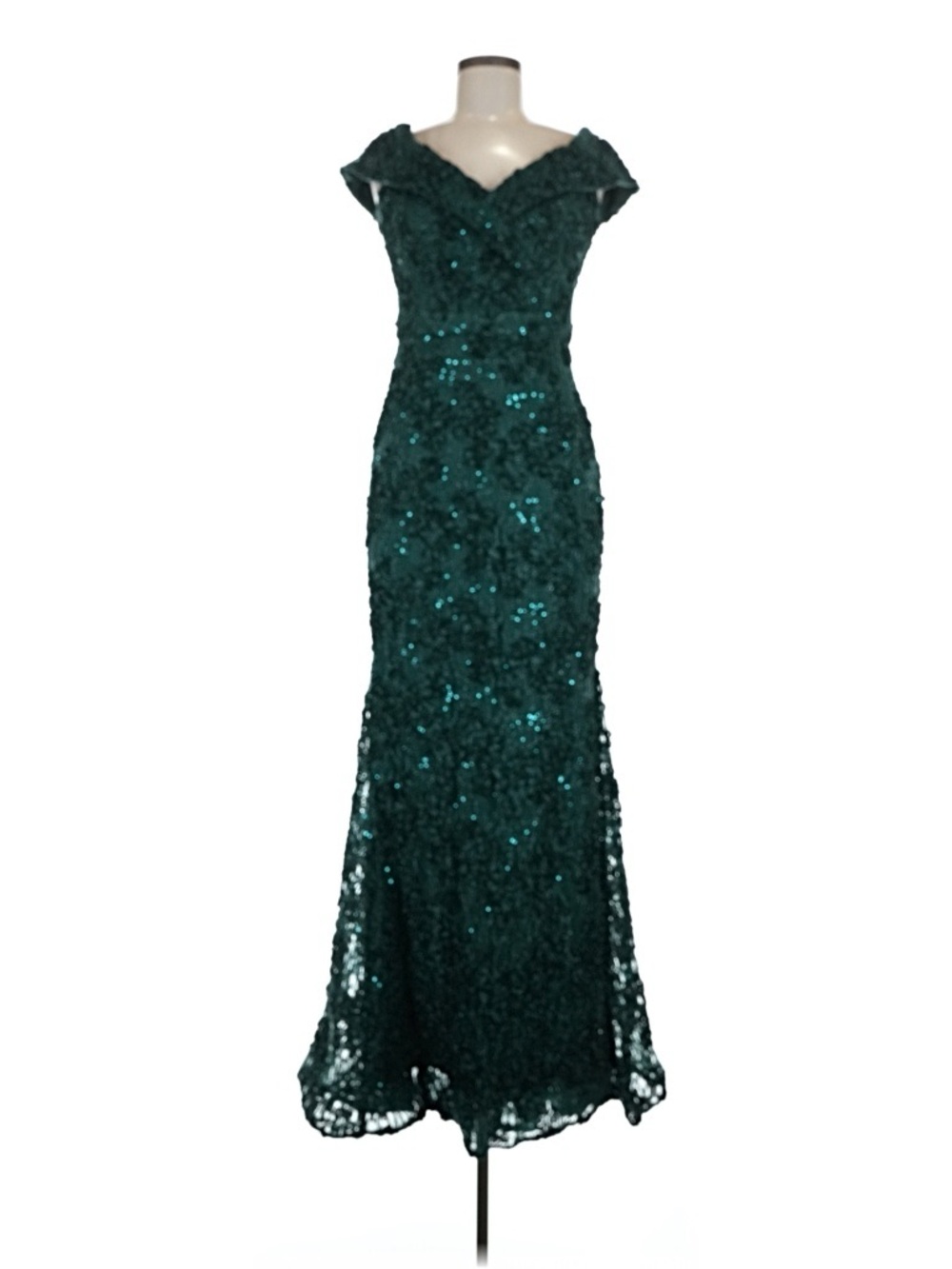 Xscape Emerald Green Sequin Off-Shoulder Gown